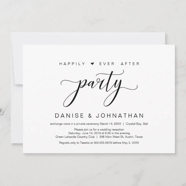 Invitation Mariage heureux pour toujours, fête d'élopement mi (Devant)