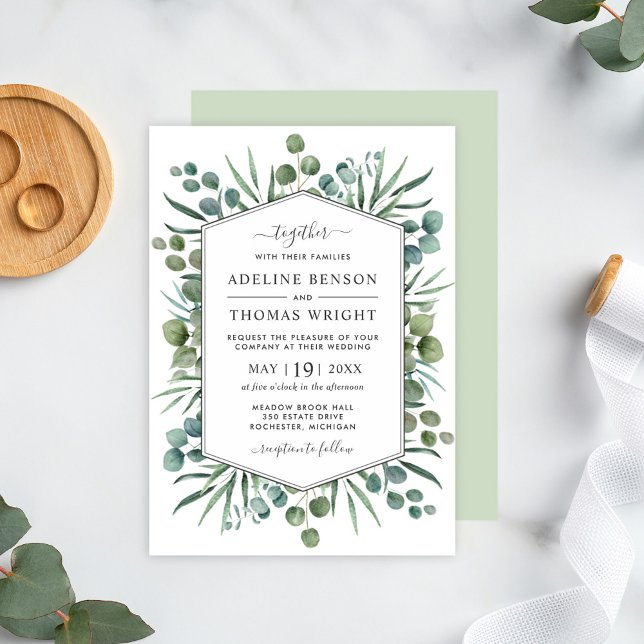 Invitation Mariage Hexagone de Verdure d'Eucalyptus à l'Aquar (Créateur téléchargé)