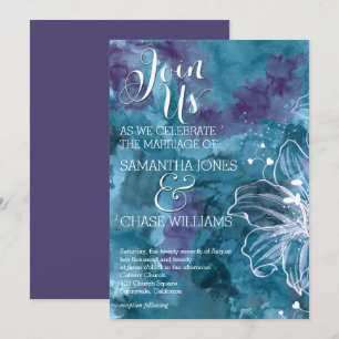 INVITATION MARIAGE HIBISCUS EN COULEUR D'EAU BLEU