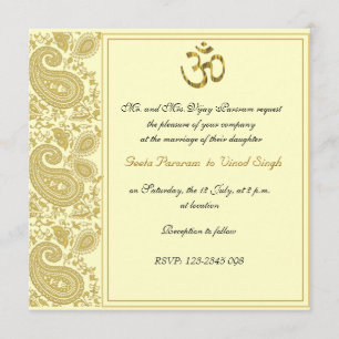 Invitation Mariage hindou de paisley or