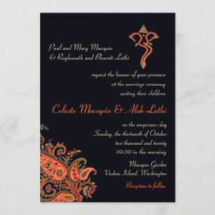 Invitation Mariage hindou Ganesh Navy Blue Orange Paisley
