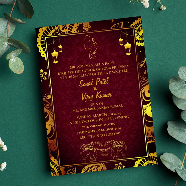 Invitation Mariage hindou indien avec deux images et Ganesha (Créateur téléchargé)