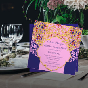 Invitation Mariage Hindou Lux Bijoux or rose bleu