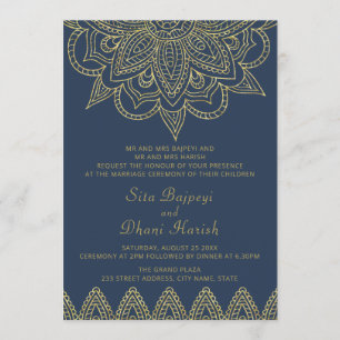 Invitation Mariage hindou Mehndi Hindu de l'Elegance Navy ind