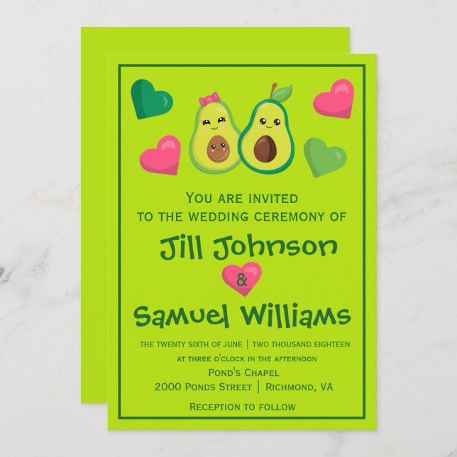 Invitation Mariage Hipster d'Avocado (Devant / Derrière)