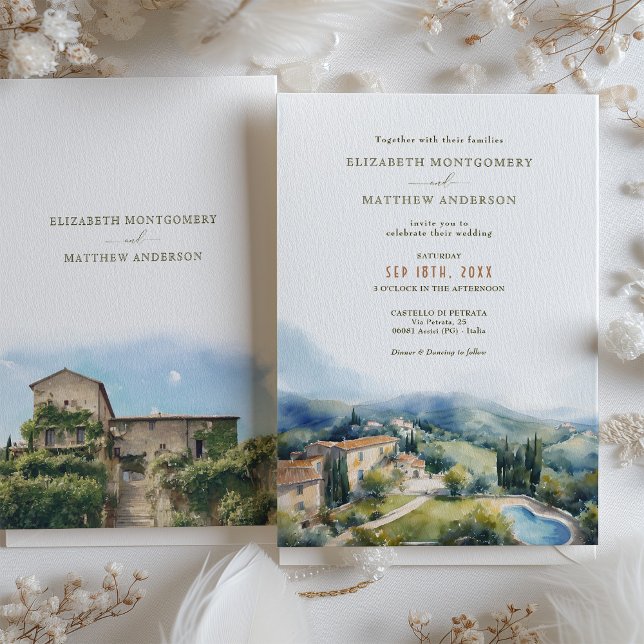 Invitation Mariage historique Castello di Petrata Assisi Ital (Créateur téléchargé)