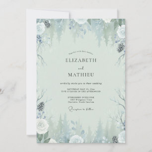 Invitation Mariage Hiver Eucalyptus Cône de Pin Glacé