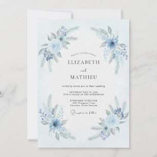 Invitation Mariage hivernal bleu pâle et glacial