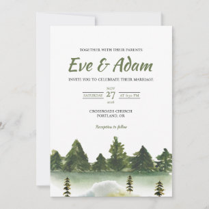 Invitation Mariage hivernal bohème de forêt et de pin aquarel