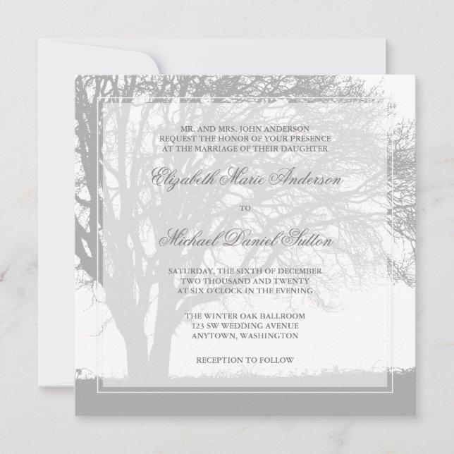 Invitation Mariage hivernal de chênes gris (Devant)
