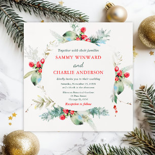 Invitation Mariage hivernal élégant avec fleurs et verdure