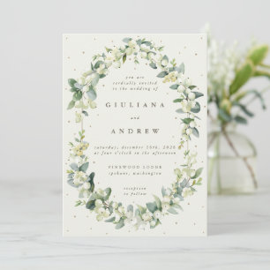 Invitation Mariage hivernal élégant Crème Symphorine+Eucalypt