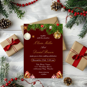 Invitation Mariage hivernal élégant de Noël en rouge et or