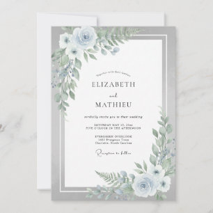 Invitation Mariage hivernal éthéré bleu pâle