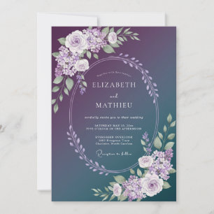 Invitation Mariage hivernal éthéré sarcelle prune