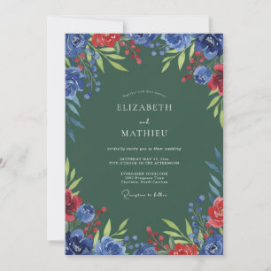 Invitation Mariage hivernal festif vert forêt