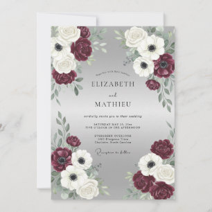 Invitation Mariage hivernal luisant bordeaux