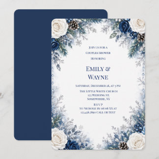 Invitation Mariage hivernal Rose Bleue et Blanche Cérémonie d