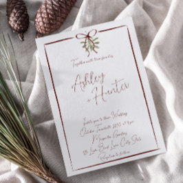 Invitation Mariage hivernal Rustique Rouge Main Tirée Bow