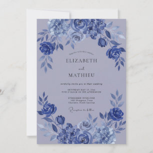 Invitation Mariage hivernal serein indigo lavande