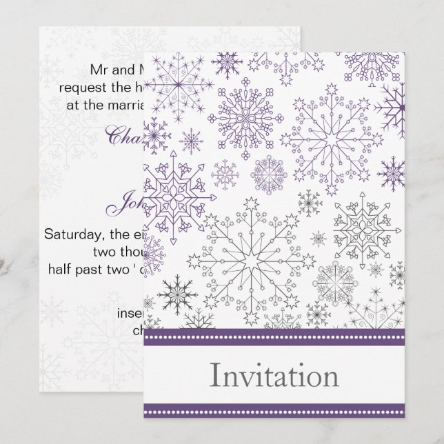 Invitation mariage hivernal violet (Devant / Derrière)