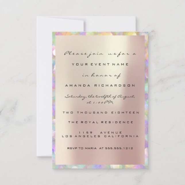 Invitation Mariage Holographique Rose Fête Douce 16ème PERLE (Devant)