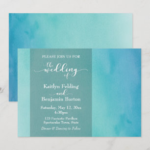 Invitation Mariage horizontal Ombre couleur d'eau bleue et Tu