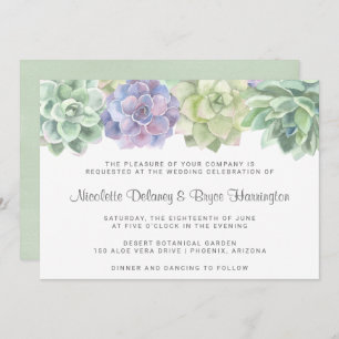 Invitation Mariage horizontal Succulent vert et pourpre
