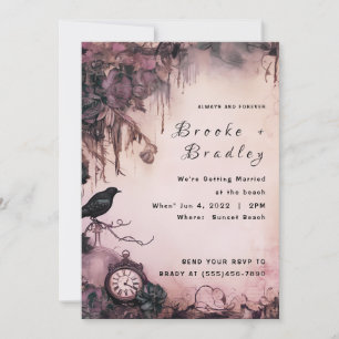 Invitation Mariage Horloge Gothique Rose-Parchemin