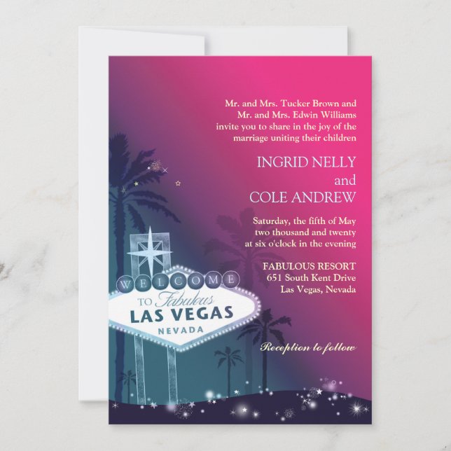 Invitation Mariage Hot Rose Las Vegas Nevada (Devant)