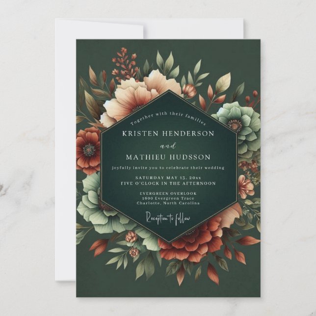 Invitation Mariage Hunter Rust Dramatic Bloom (Devant)