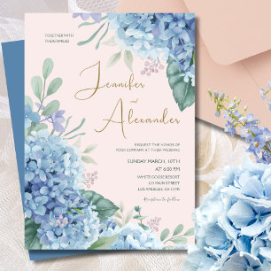 Invitation Mariage Hydrangea Aquarelle Rose Pâle Bleu Poussié