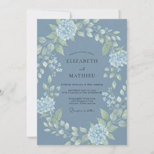 Invitation Mariage Hydrangea Eucalyptus Bleu Ardoise