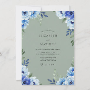 Invitation Mariage Hydrangea Eucalyptus Cobalt Olive