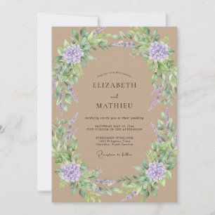 Invitation Mariage Hydrangea Eucalyptus Lavande Beige