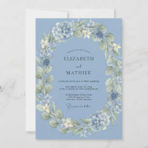 Invitation Mariage Hydrangea Eucalyptus Pervenche Acier