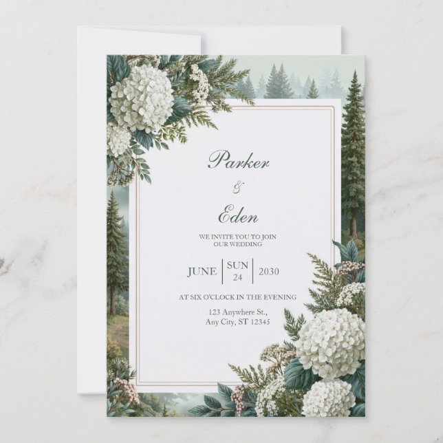 Invitation Mariage Hydrangea Forêt Brumeuse (Devant)