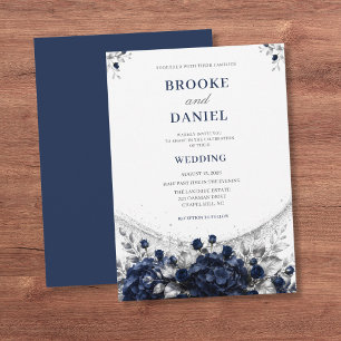 Invitation Mariage Hydrangea Navy Raffiné Argent Pailleté