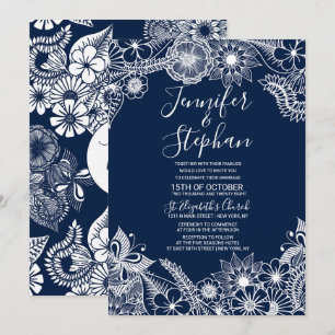 Invitation Mariage illustratif de flores de la marine blanche