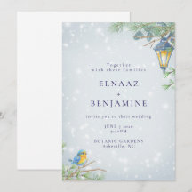 Mariage Illustration Lampe et Oiseau Hiver Neige
