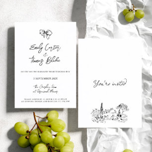 Invitation Mariage Illustration Main Levée Encre Fantaisiste