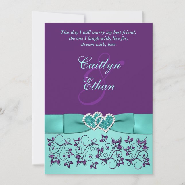 Invitation Mariage | IMPRIMÉ BOW Aqua, violet | Floral (Devant)