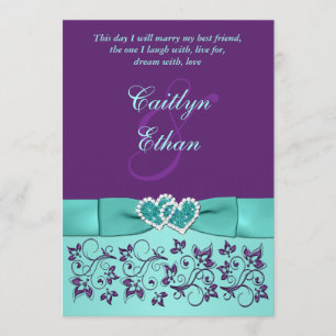 Invitation Mariage   IMPRIMÉ BOW Aqua, violet   Floral