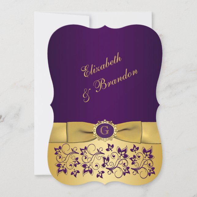 Invitation Mariage | IMPRIMÉ EN DESSOUS | Purple et or | Flor (Devant)