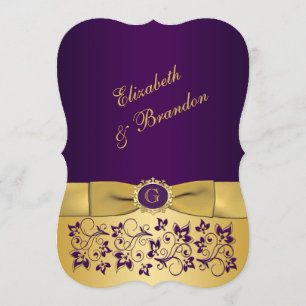 Invitation Mariage   IMPRIMÉ EN DESSOUS   Purple et or   Flor