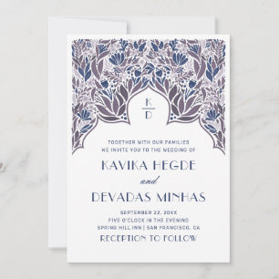 Invitation Mariage indien bollywoodien asiatique à fleurs ble