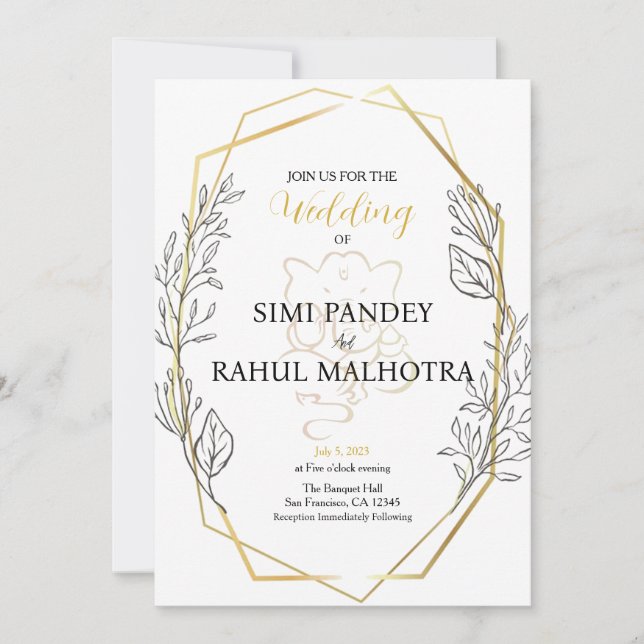 Invitation Mariage indien de cadre géométrique Fleur Pastel (Devant)