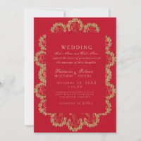 Mariage indien de style monogramme rouge et or 
