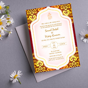Invitation Mariage indien Ganesha Logo Éléments dorés