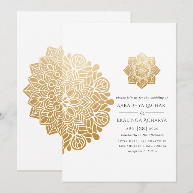 Invitation Mariage indien Gold Mandala (Devant / Derrière)